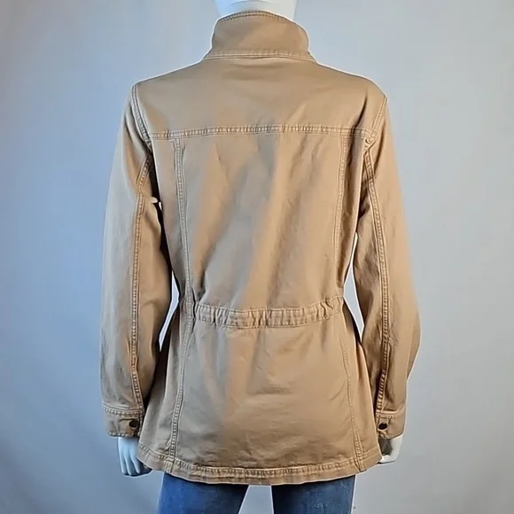 Talbots Stretch Twill Khaki Tan Cinch Waist Zip & Snap Front Field Jacket - Picture 13 of 16